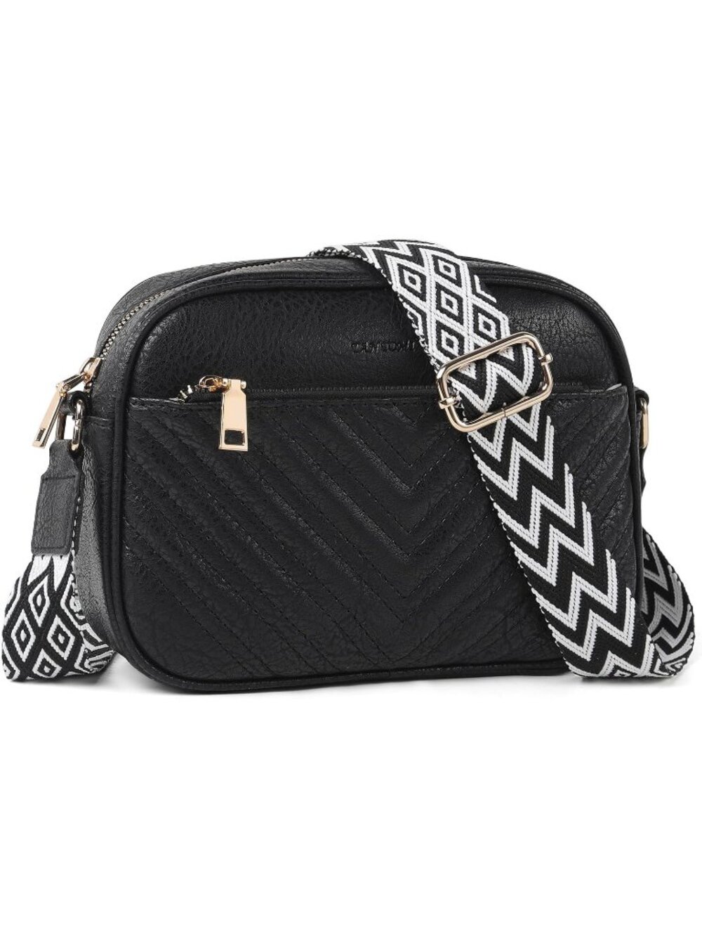 TANTOMI Women Black Leather Purse Crossbody Zipper Pocket Shoulder Wide Handbag